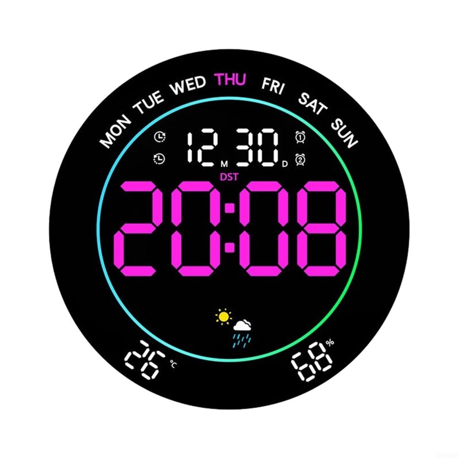 Horloge murale LED intelligente à couleurs dynamiques et météo pour le bureau