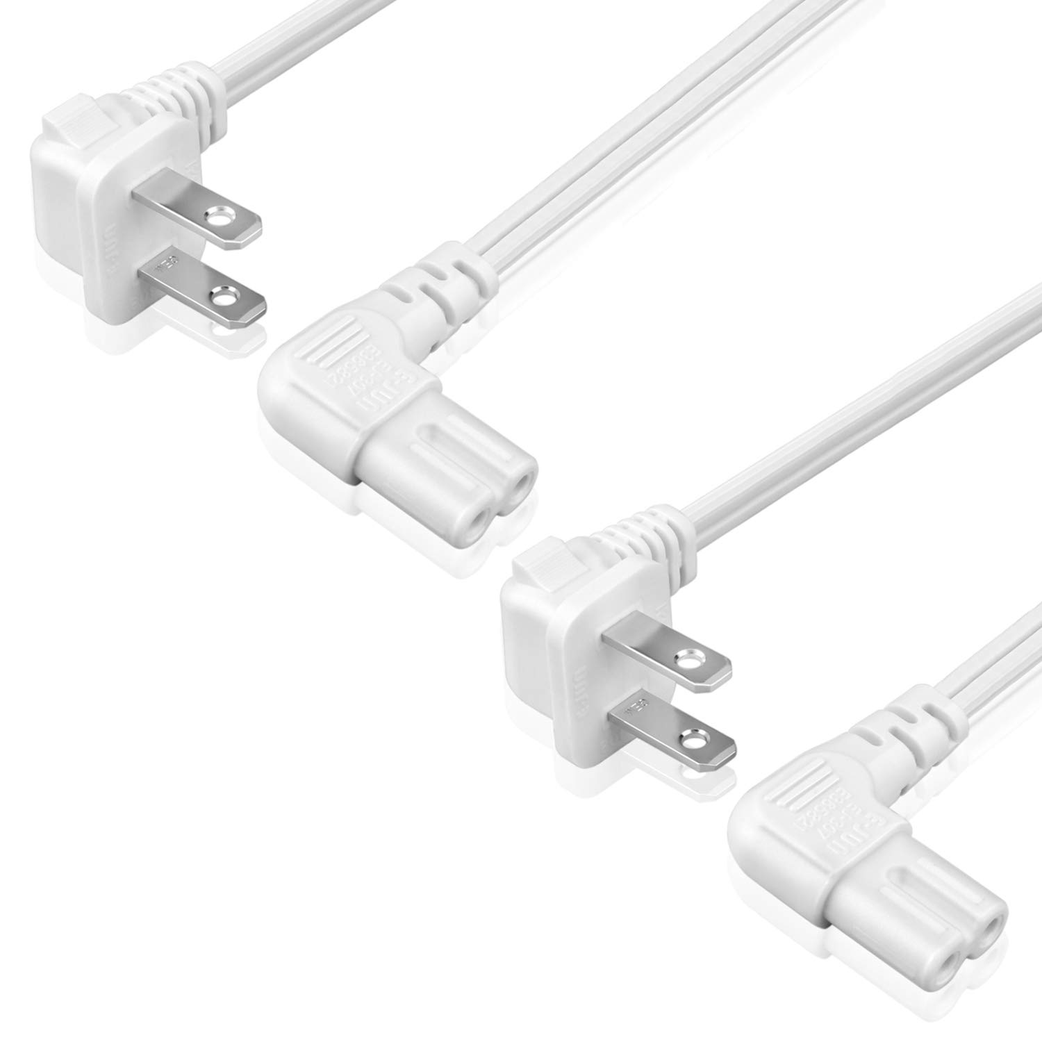 TNP Universal 2 Prong Angled Power Cord (10 FT) 2 Pack - NEMA 1