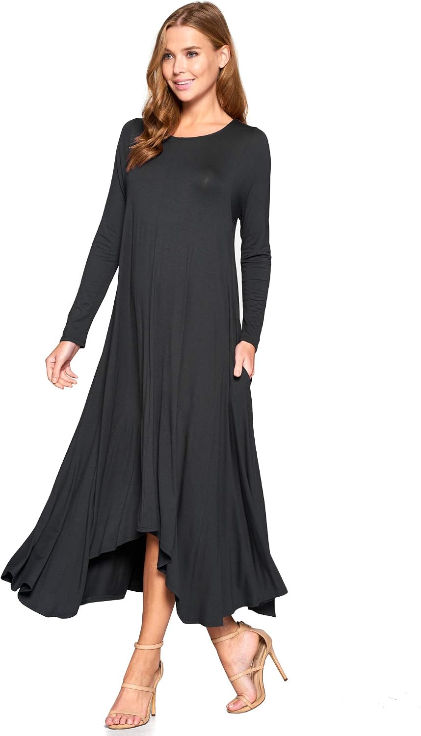 12 Ami Solid Long Sleeve Pocket Loose Maxi Dress (S-XXXL) - Made in USA