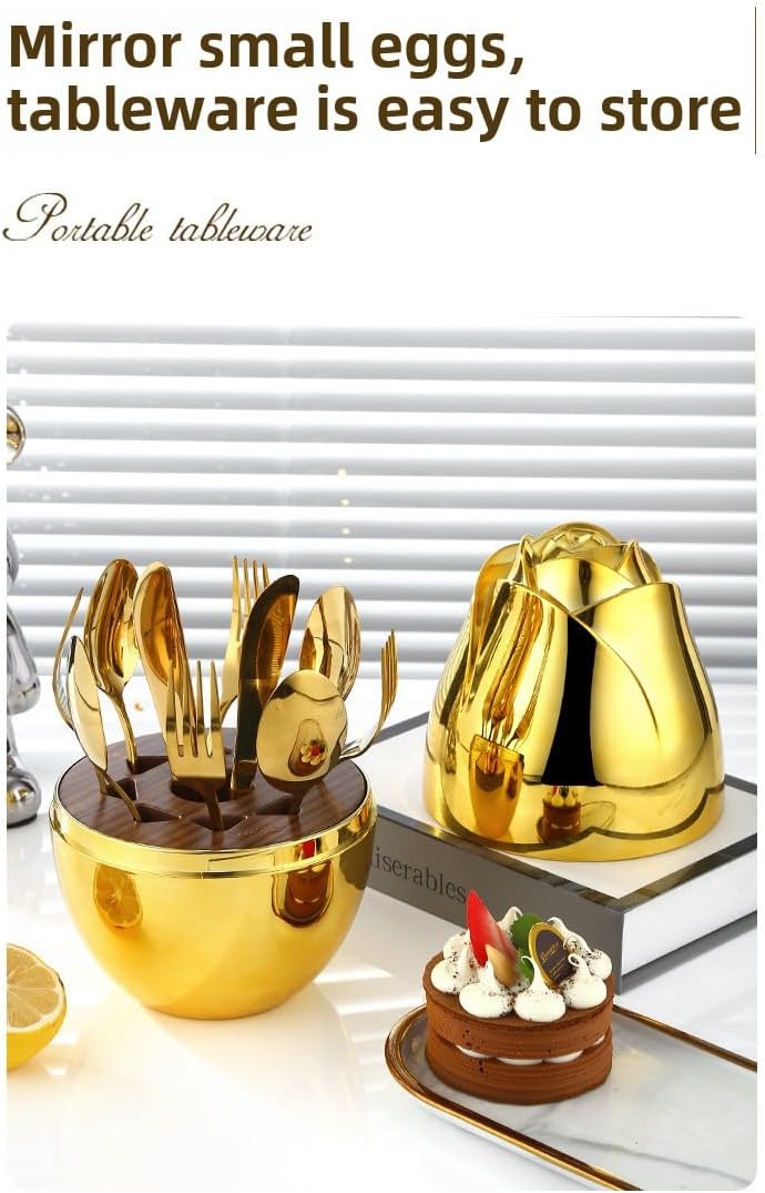 Rose Heart Egg Stainless Steel Knife and Fork Utensils, Portable Stainless Steel Fancy Silverware Utensils Set, 12 Piece Utensils Set, Suitable for Restaurants and Kitchens (Pink Gold)