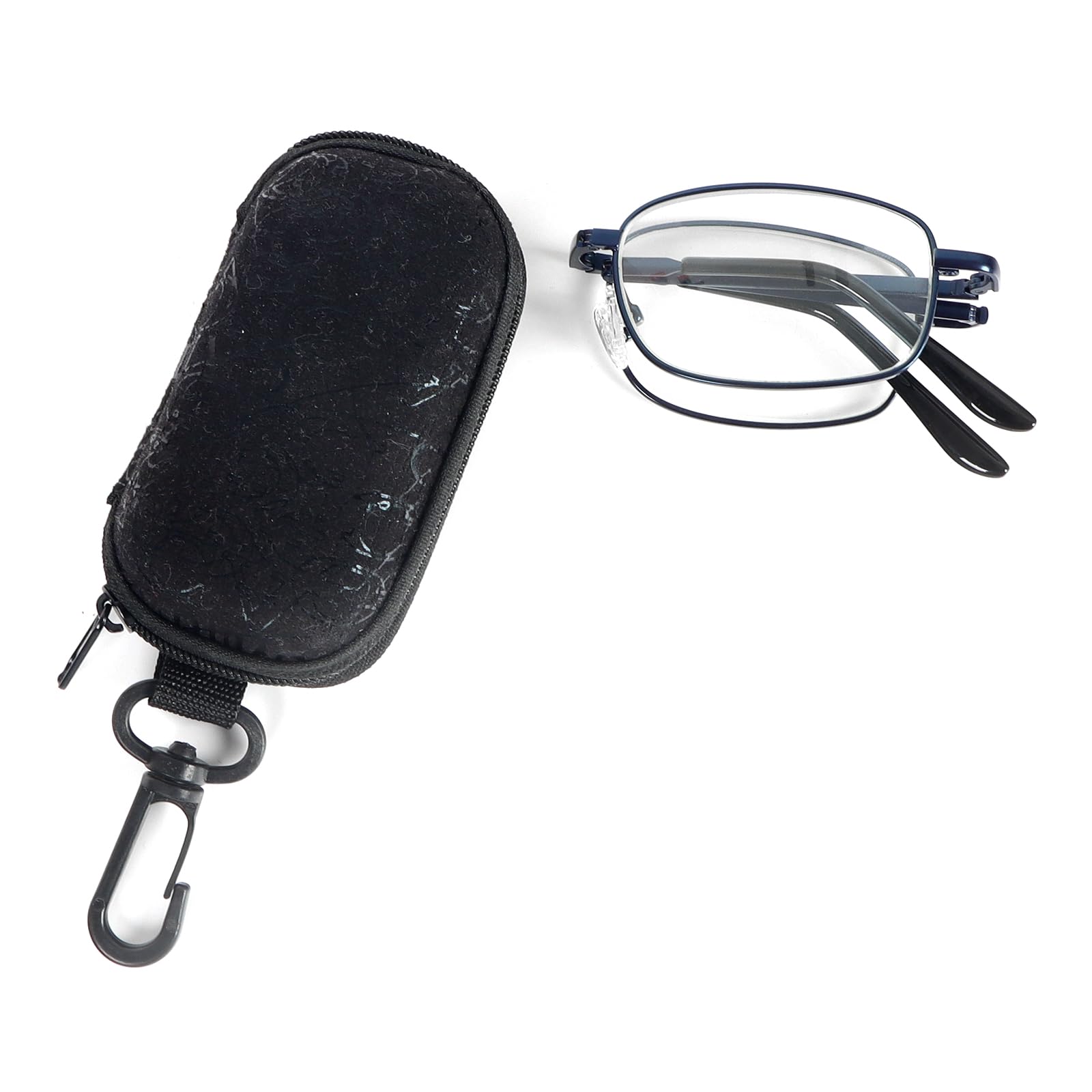 MMOWW Faltbare Lesebrille Mini aus Edelstahl Blaulichtfilter Brille für Damen und Herren mit Teleskopstange mit Brillentasche (Blau, +3.5)