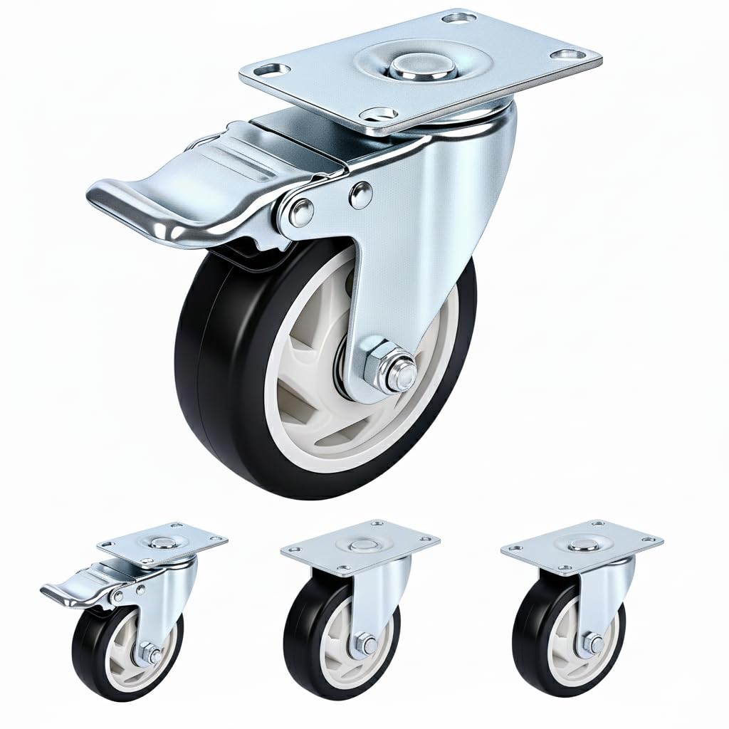 Nfbcxutkw 2 Rigid + 2 Locking Casters 4 Inch Heavy Duty Casters Set Of 4, 2 Rigid + 2 Locking, Black Pu