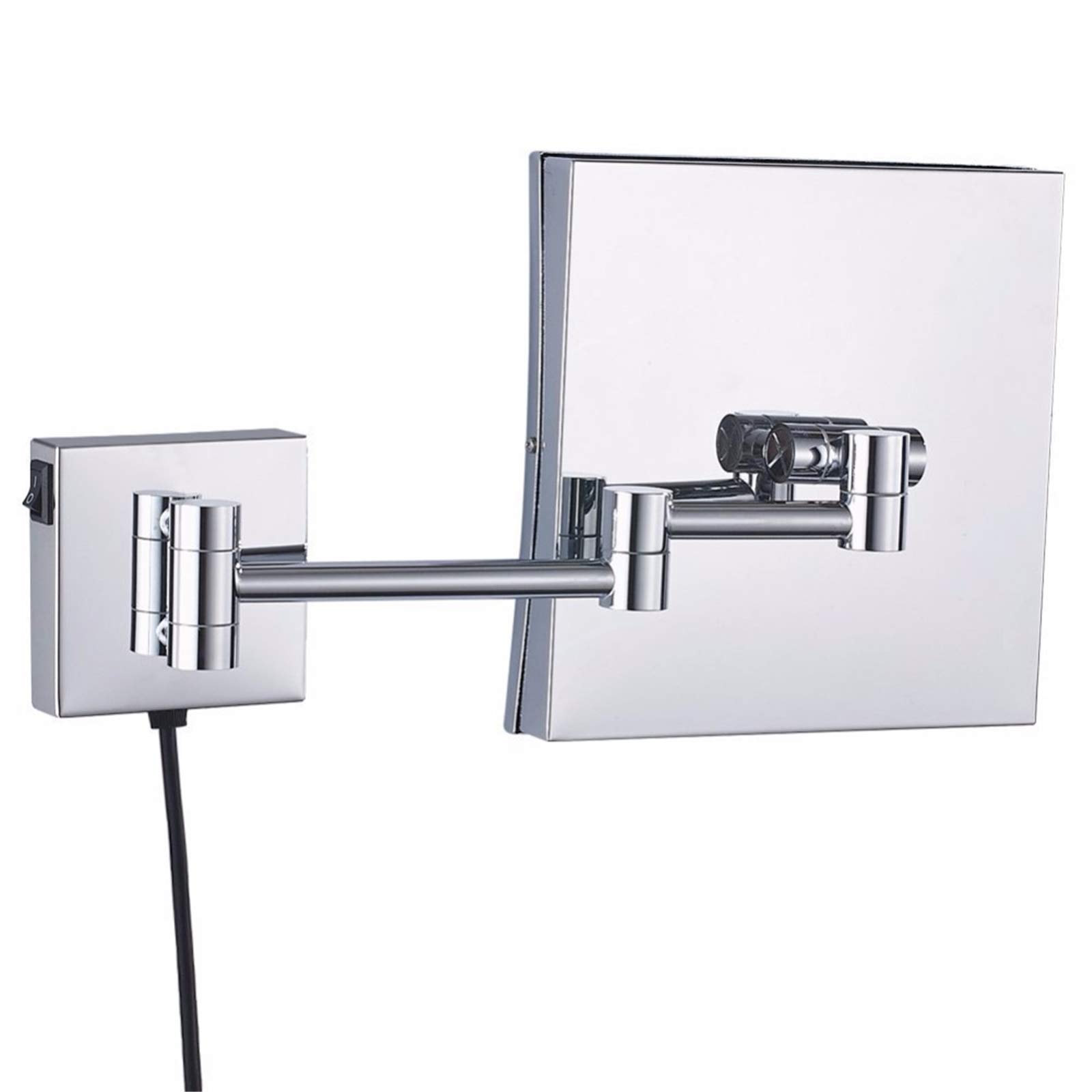WYCSAD Espejo de tocador LED, Espejo de Maquillaje con Aumento de latón de 8 Pulgadas, Espejo de Afeitar montado en la Pared del baño, rotación de 360 ​​y Espejo Extensible con Enchufe, Cromo, 5X