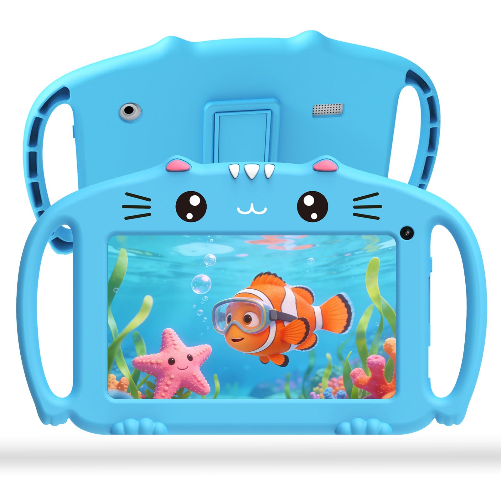 ascrecem Tablette Enfants 7 Pouces Tablette Tactile Enfant avec WiFi 2Go RAM 32Go ROM Android Tablette Educative avec Contrôle Parental Jeux Éducatifs Étui Antichoc de 3-14 Ans Garçon Fille (Bleu)
