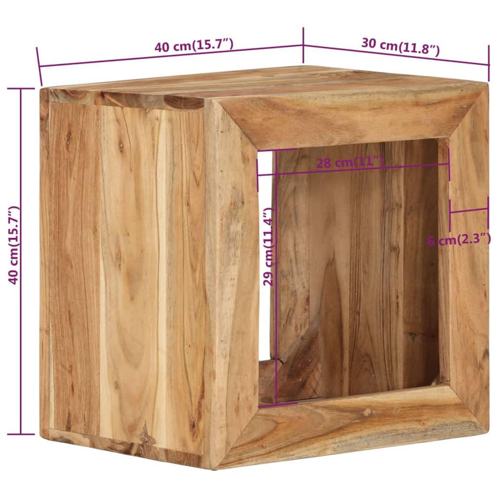 Holzhocker 40x30x40 cm aus Massivholz Akazie - Vielseitiger Beistelltisch und Couchtisch mit Ablagefach für Wohnzimmer und Flur - Rustikaler Hocker Natur Unikat