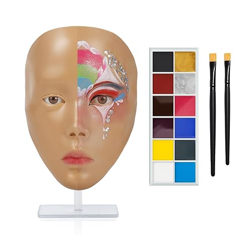 Miniatura 8 de Cara de práctica de maquillaje, tabla de práctica de maquillaje con 1 pintura facial y 2 pinceles de maquillaje para pintura facial, escenario,