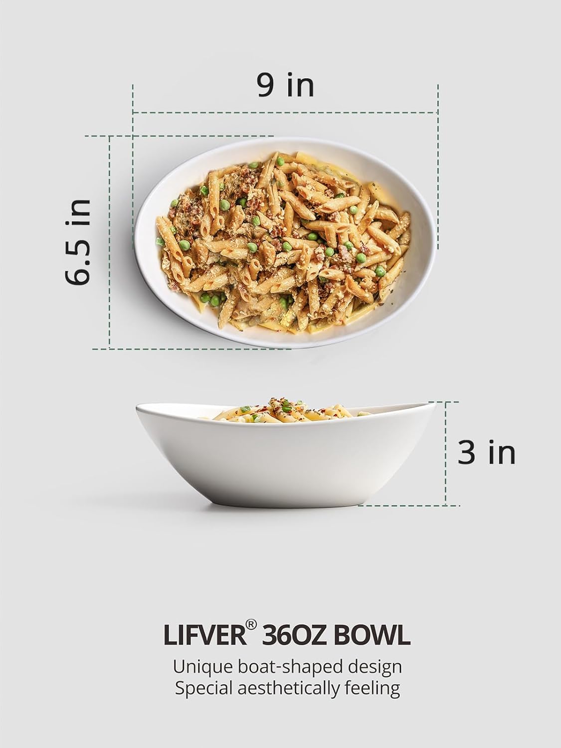  | LIFVER 9" Serving Bowls, Porcelain Large Serving Dishes, 36 Ounce for Salads, Side Dishes, Pasta, Oval Shape, Microwave & Dishwasher Safe, Good Size for Dinner Parties, Set of 4, White: Serving Bowls