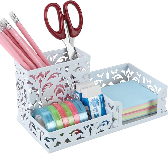 EasyPAG Office Metal Desk Tidy Versatile Stationery Storage Desktop Organiser Pen Holder,White