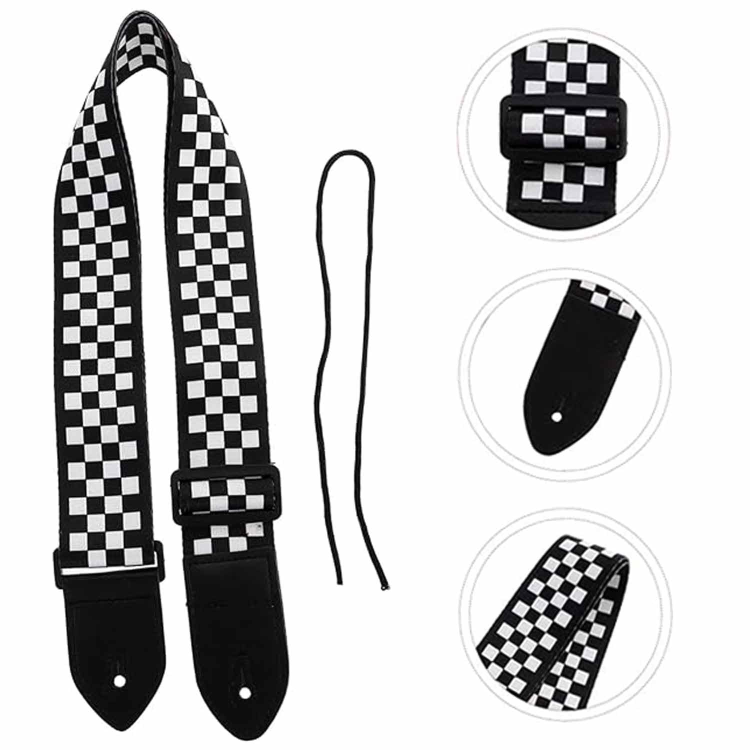 1 Adjustable Guitar Strap with Secure Locking System, Durable Nylon Checkerboard Design for Electric/Acoustic/Bass Guitars - Image 4
