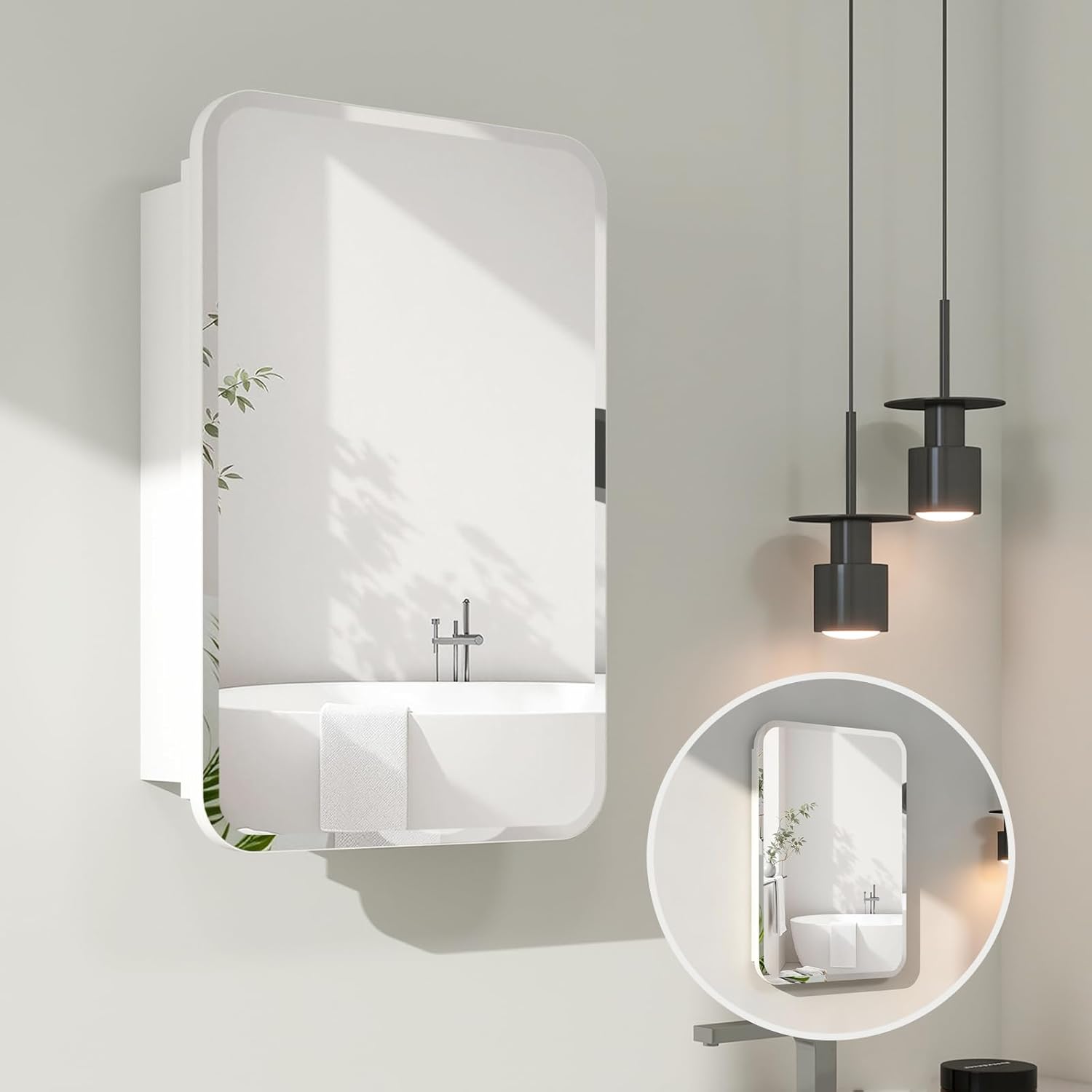 Rectangle Medicine Cabinet with Beveled Edge Mirror, No-Assembly Bathroom Wall Cabinet with Mirror, Adjustable Shelves, Tissue Slot, Recessed or Surface Mount (30" H x 20" W) 30"H x 20"W