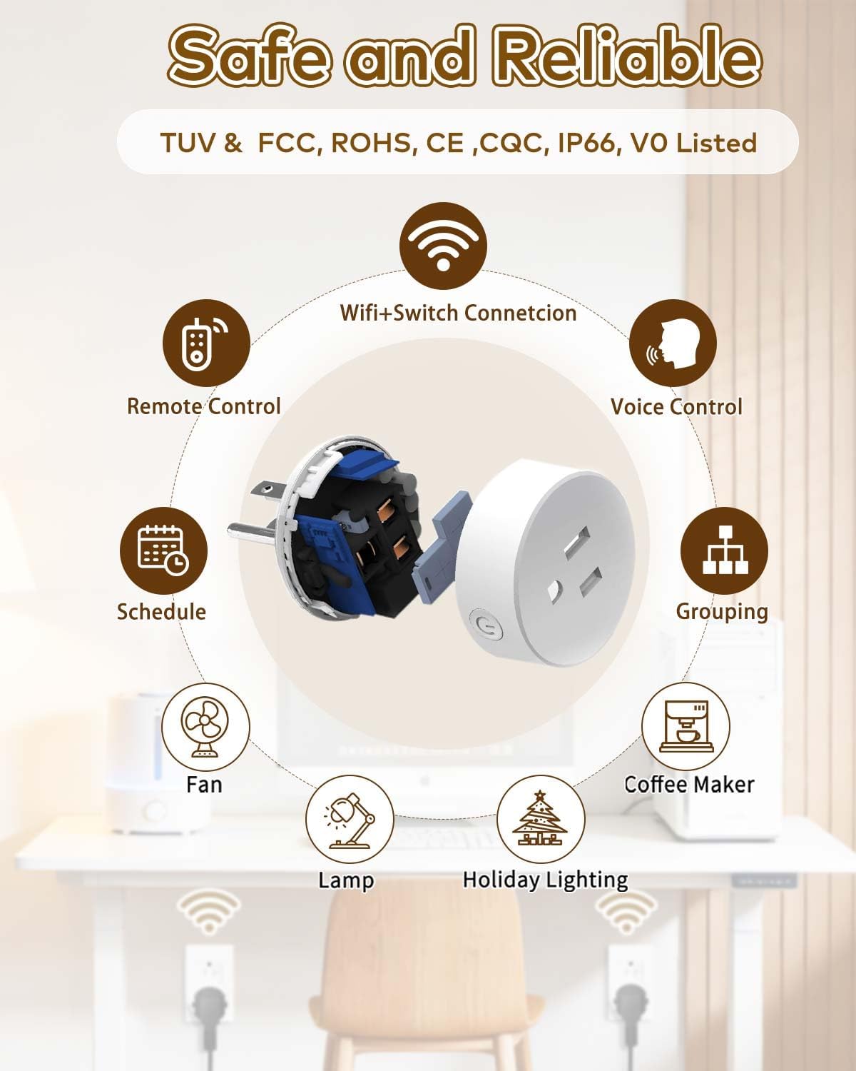 Wireless Remote Control Outlet Plug,NineLeaf Smart Outlets for Household,On Off 1 Smart Plug 2 Switches Compatible with Tuya,Alexa and Google Assistant,Timer Outlet,No Wiring,White