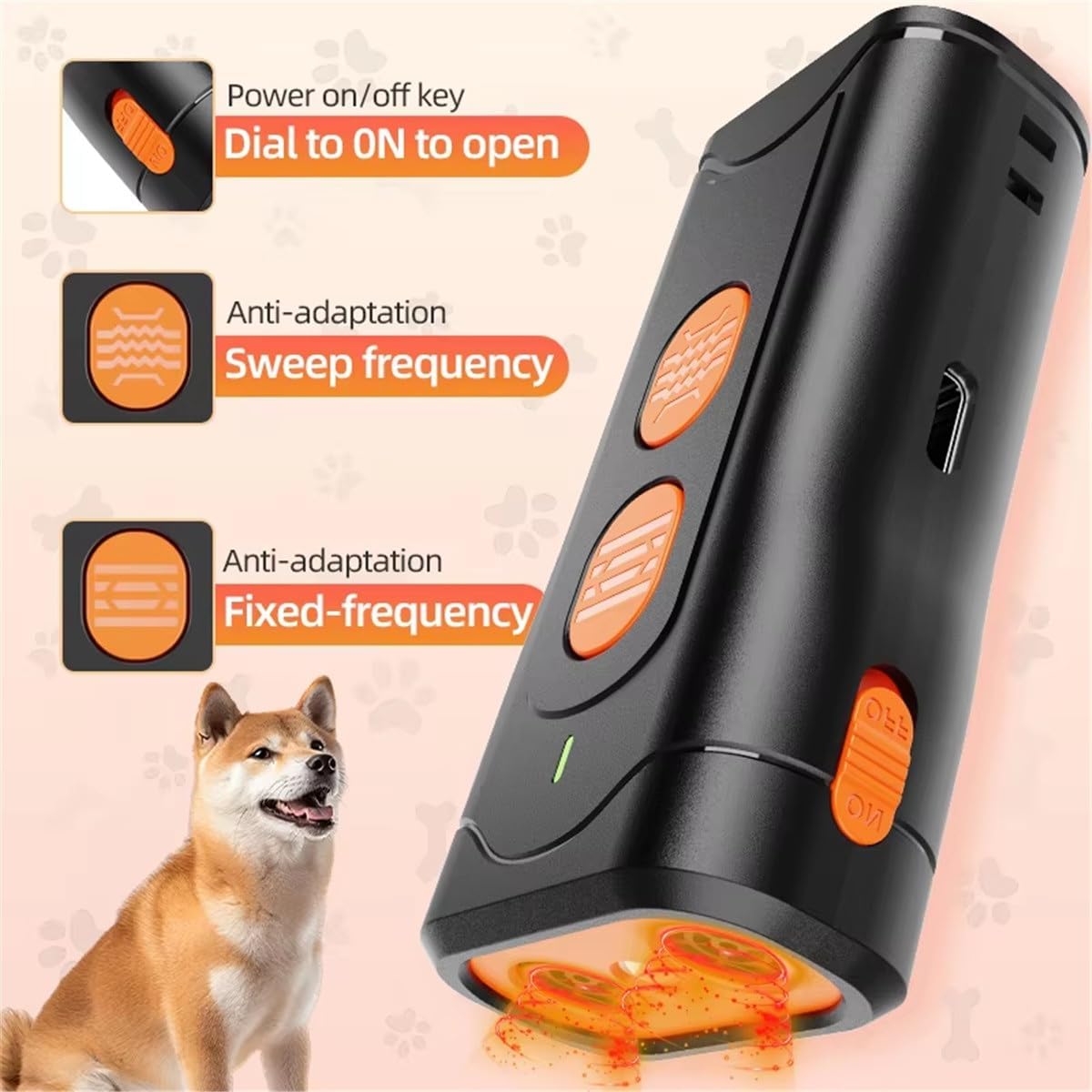 Portable Mini Ultrasonic Anti-Barking Device Ultrasonic Dog Repeller Rechargeable Dog Bark Deterrent with LED Flashlight | Orange