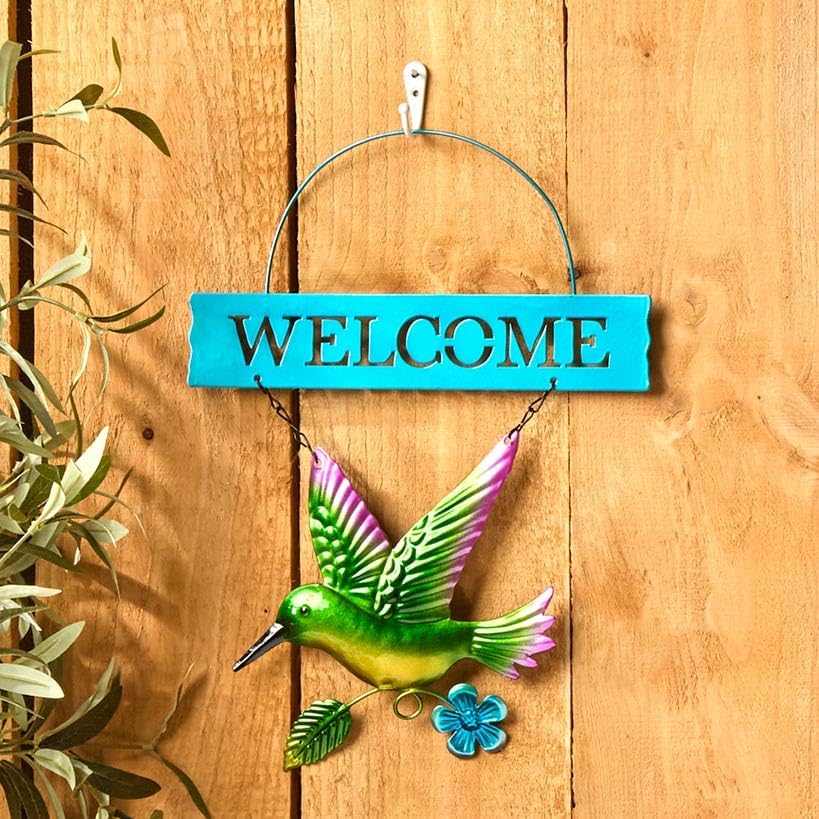 Vibrant Spring Welcome Sign Metal Wall Decor - Hummingbird