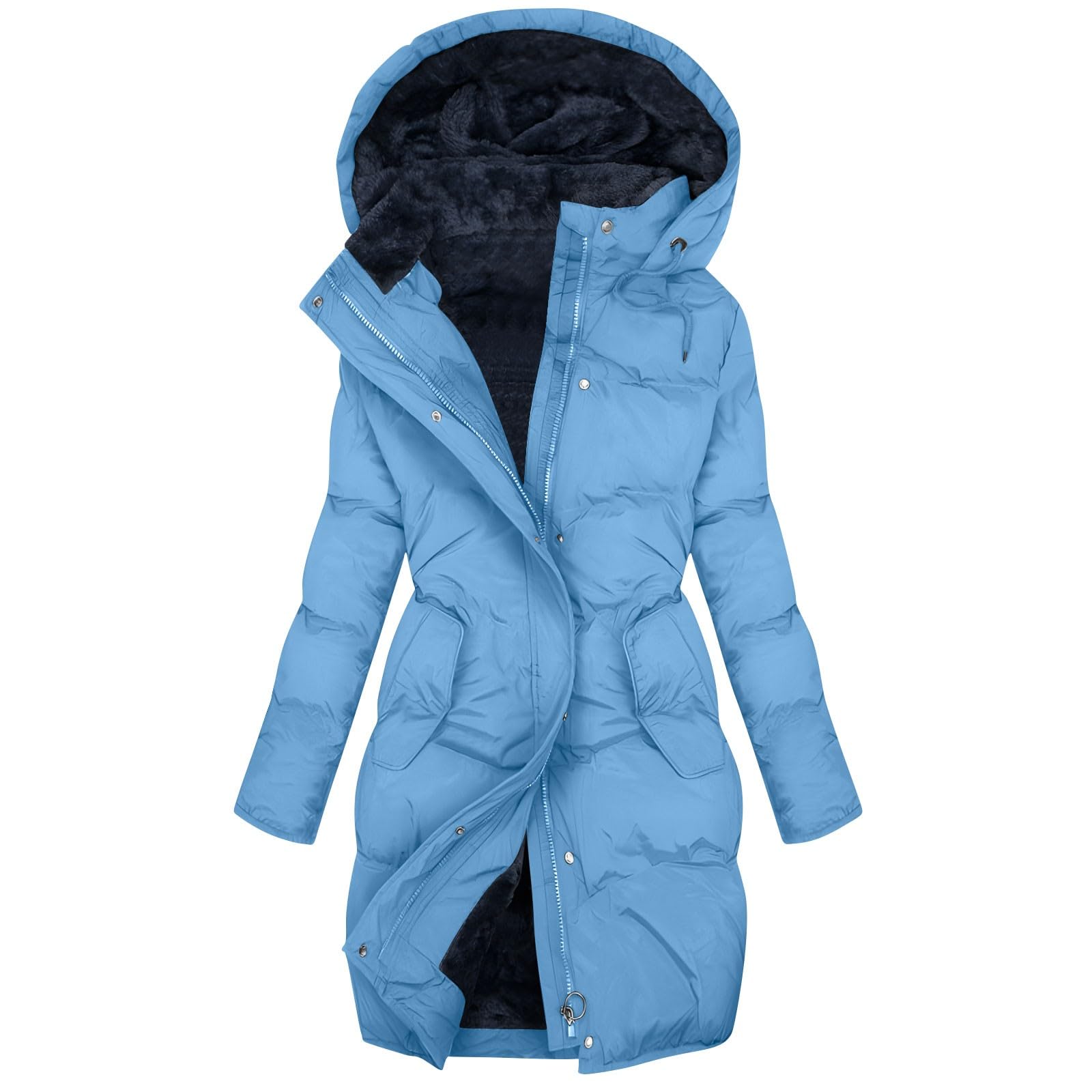 Giacche invernali per le donne Regno Unito trapuntato piumino lungo cappotto da donna foderato in pile idrorepellente piumino parka caldo con cappuccio plus size giacca a vento manica lunga autunno