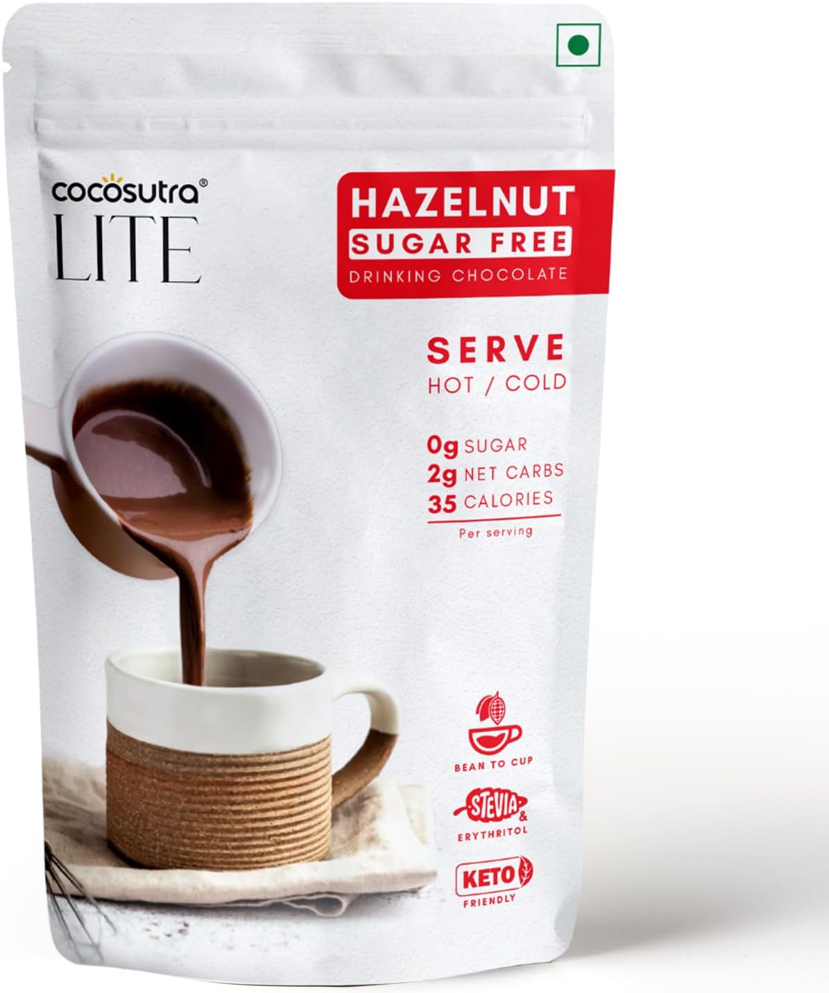 Sugar Free Hazelnut Drinking Chocolate Mix | Zero Sugar, Low Carb, Low Calorie | Stevia & Erythritol Based | Hot or Cold | 200 g