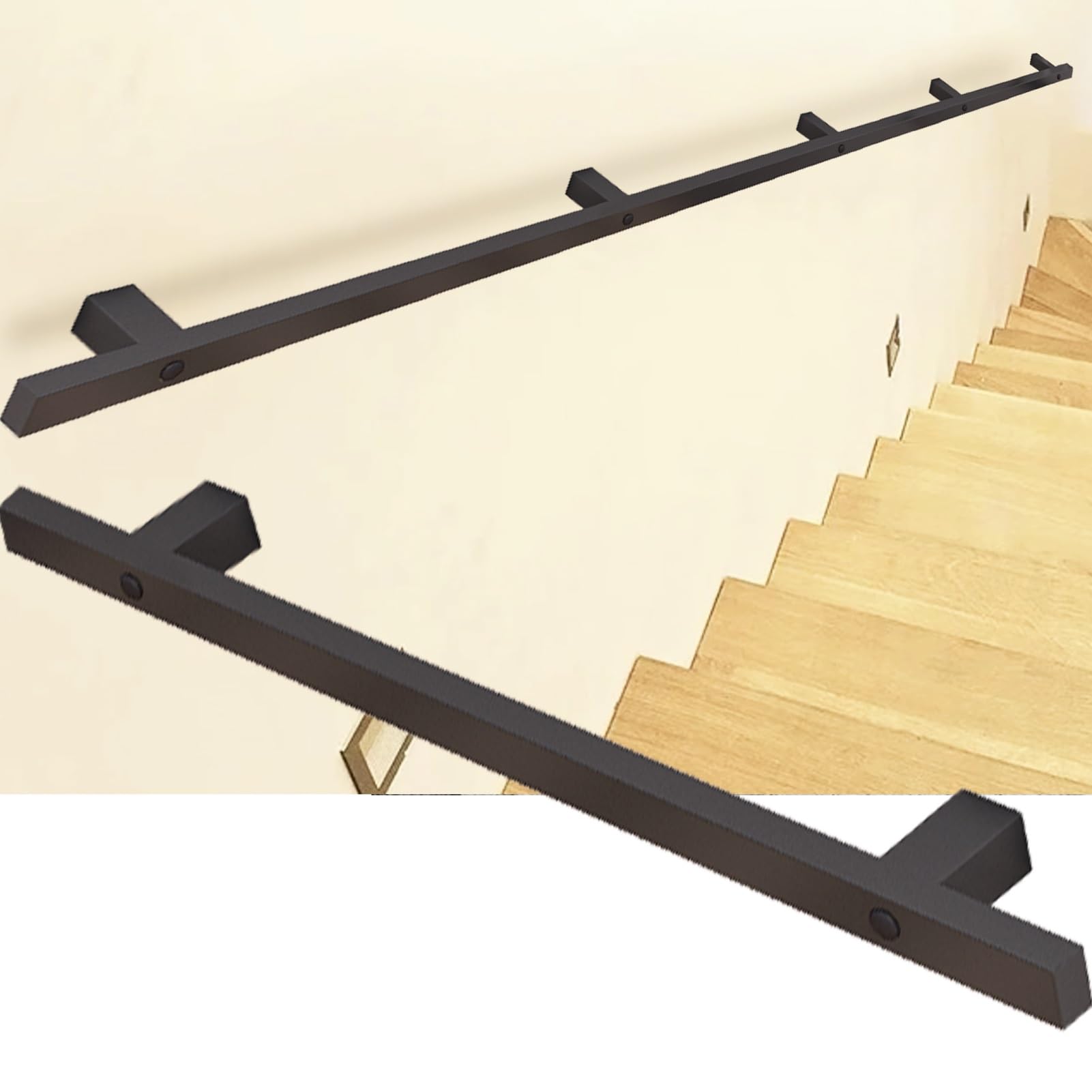 Fkxsxaz Black 3Ft~15Ft Wall Mount Pipe Handrail For Stairs, Industrial Staircase Banister Rail Kit Indoor Deck Hand Rails Stair Railings Non-Slip Grab Bar Safety Corridor Support Rod(2.6Ft