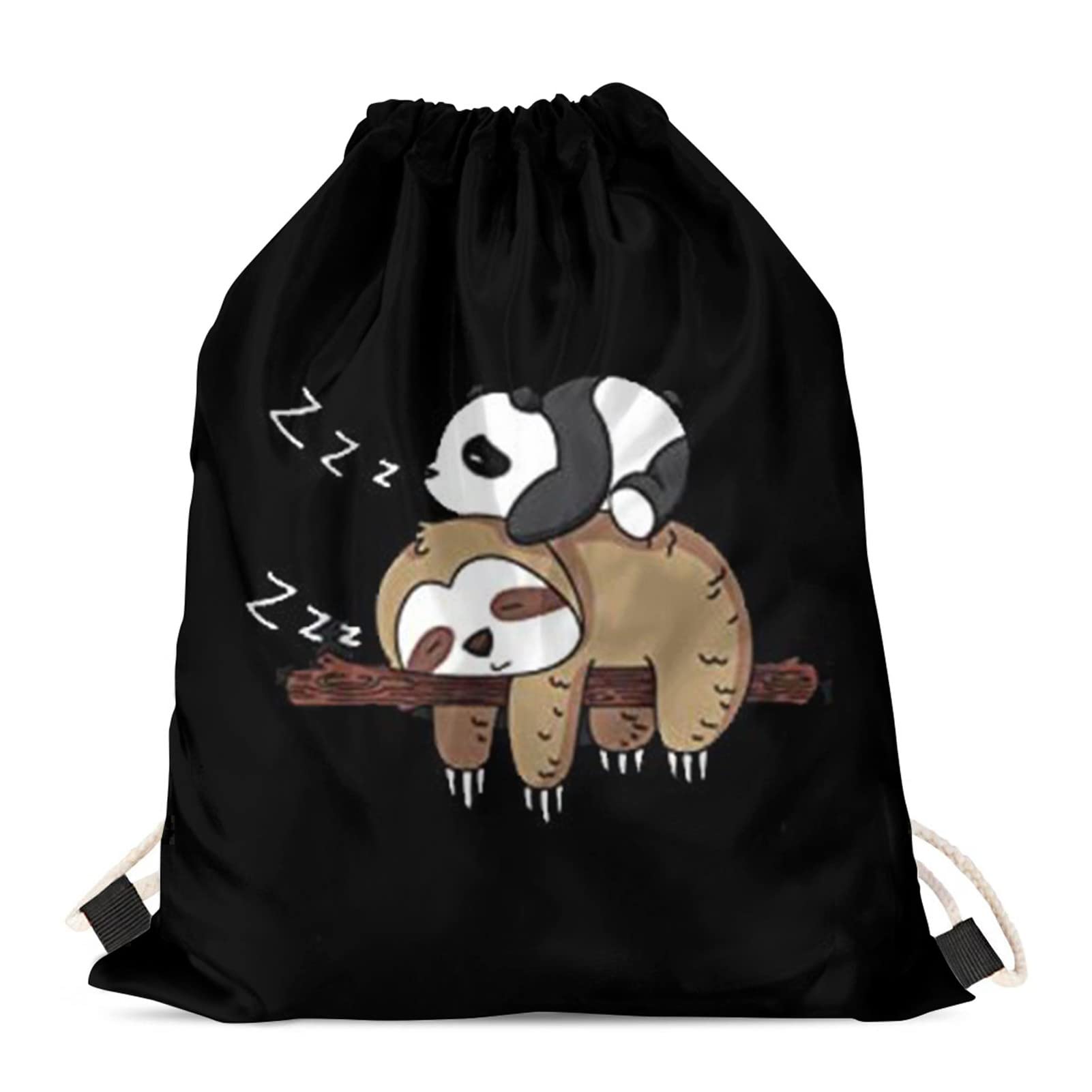 Showudesigns Sloth Panda Drawstring Gifts Bags Swim PE Cinch Sack Cinch Gym Bags Organizer Fitness Drawstring Bag for Kids Girls Boys Gifts Black — image 1