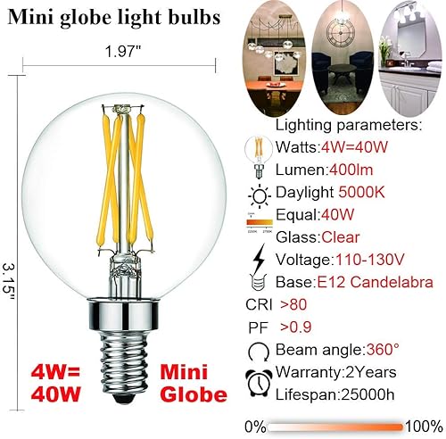 Miniatura 5 de Paquete de bombillas de candelabro G16.5 de 4 W 40 W E12 de 400 lm, 6 unidades y bombilla E26 Edison de 6 W 60 W, bombilla LED A15, 600 lúmenes,