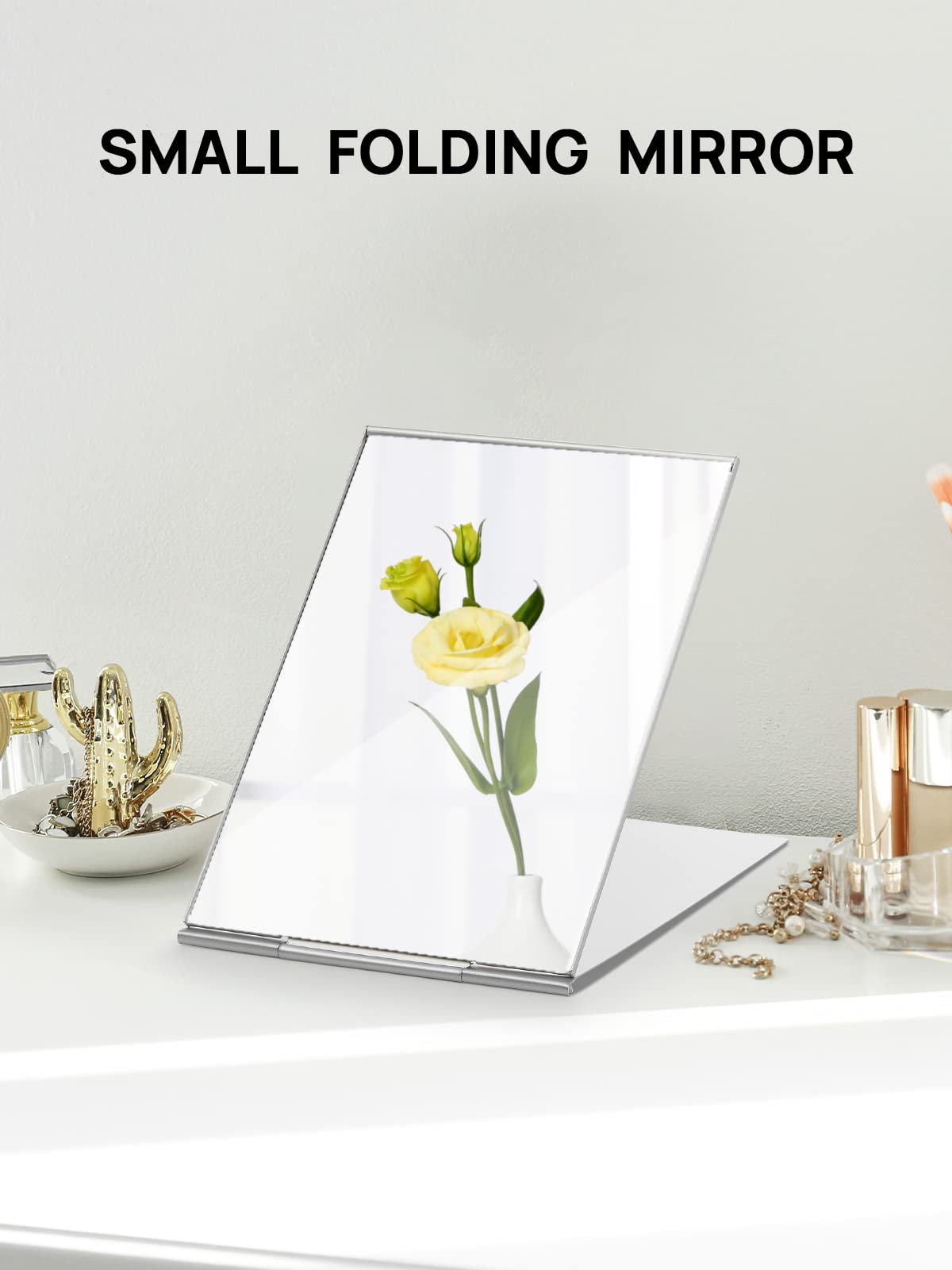 MIRRORNOVA Espejo plegable portátil, ultra delgado y duradero, espejo de mesa de maquillaje para viajes con carcasa de aluminio, tamaño grande de 7 pulgadas