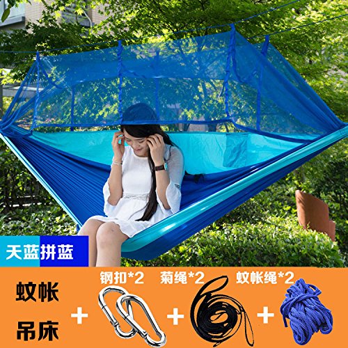 Sourgeny Anti Rollover, New Upgrade, Thickening Parachute Cloth, Mosquito Net, Hammock, Outdoor Indoor Balcony, Swing, Hanging Chair, Double,Thicker Blue Sky, Blue With 3 Meters Chrysanthemum Rope