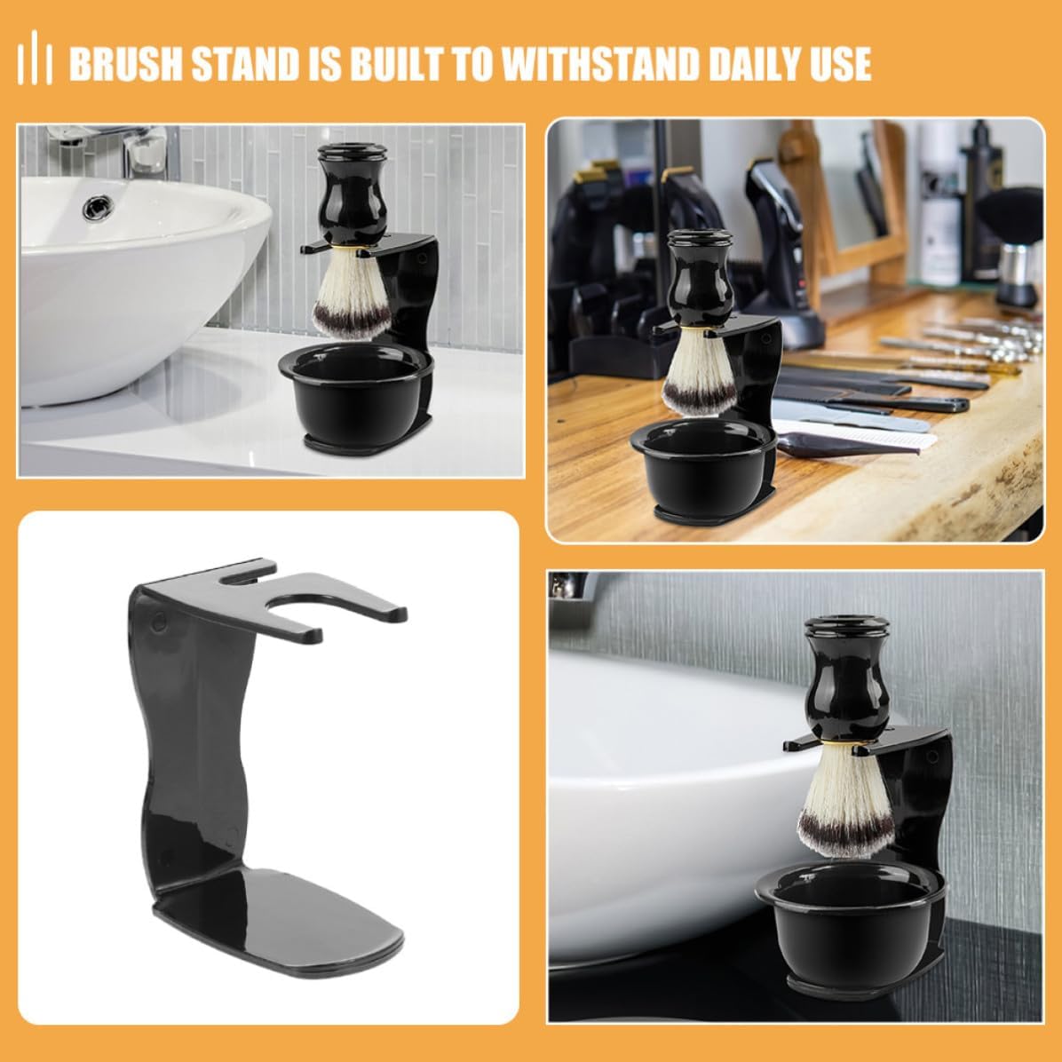 Zerodeko Safety Razor Stand and Shaving Brush Organizer Space Saving Razor Holder 2pcs in Black Plastic with Sleek Design for Bathroom Countertop and Washstand