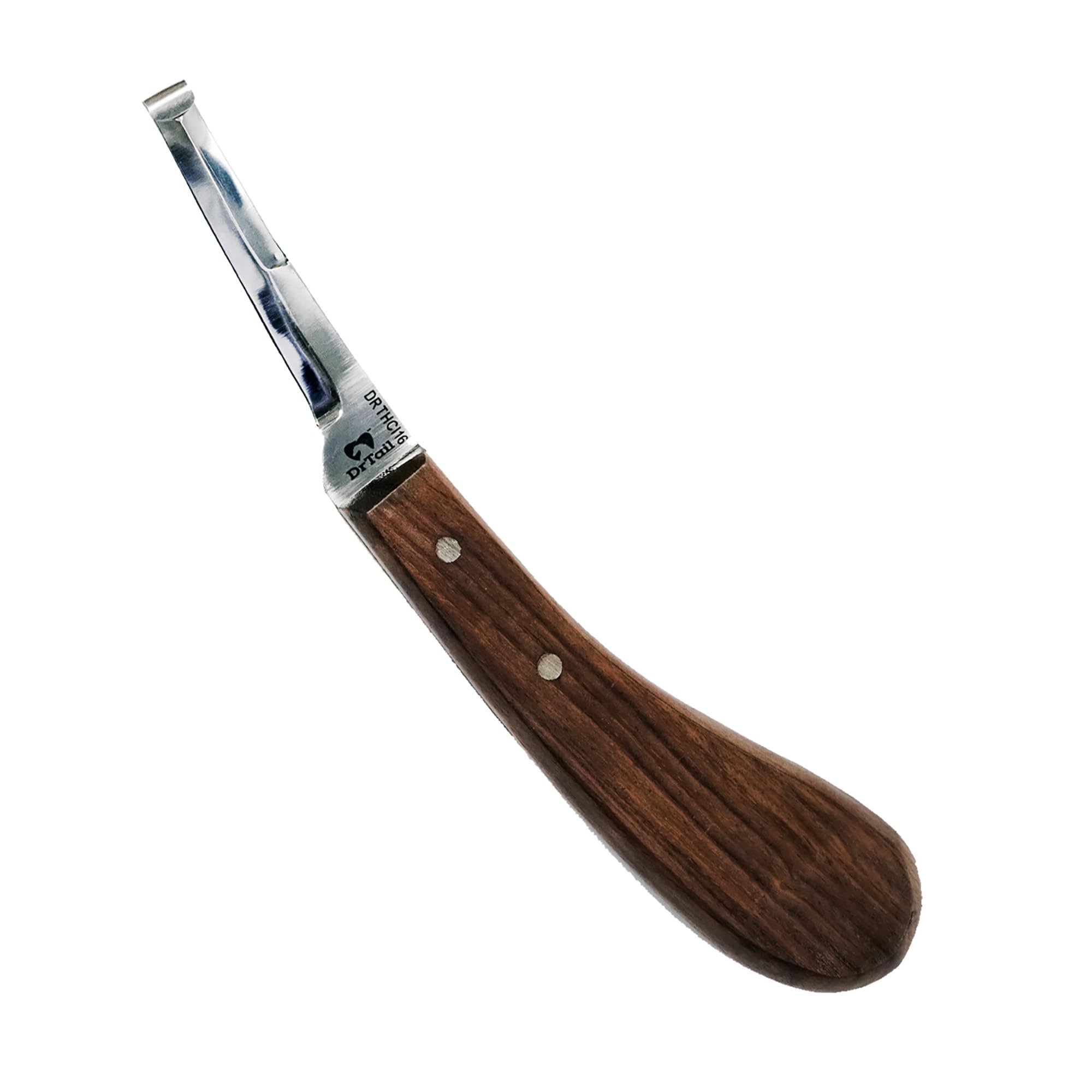 Hoof Knife Double Edged Curved Blade – Stainless Steel Curved Blade Farrier Tool with Wooden Handle, Multipurpose Hoof Trimming Knife for Livestock, 3-Inch Blade, 8.5-Inch Overall (Double-Edge - RH)