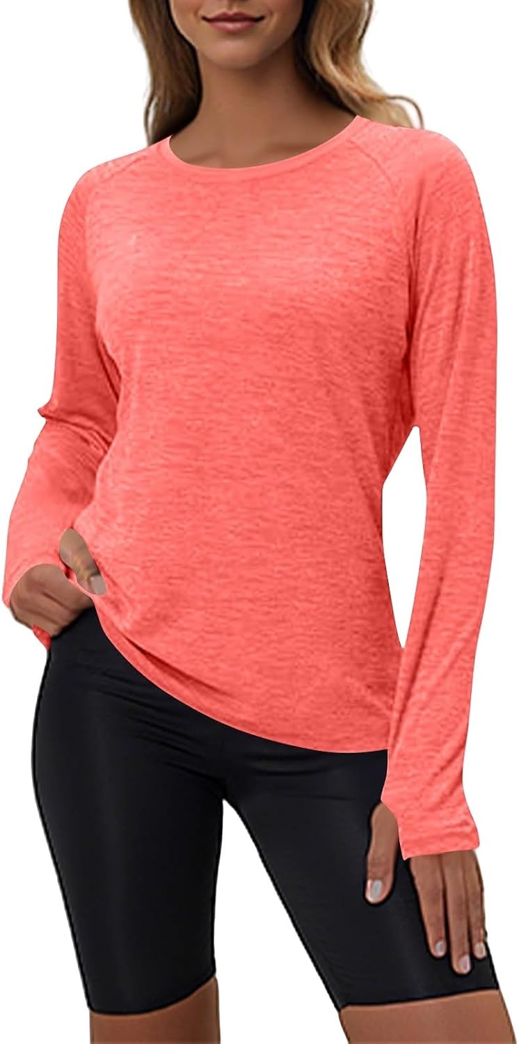 Womens Long Sleeve Workout Shirts Long Sleeve Tunics for Women Yoga Sports Running Blouse Workout Pullover Tops