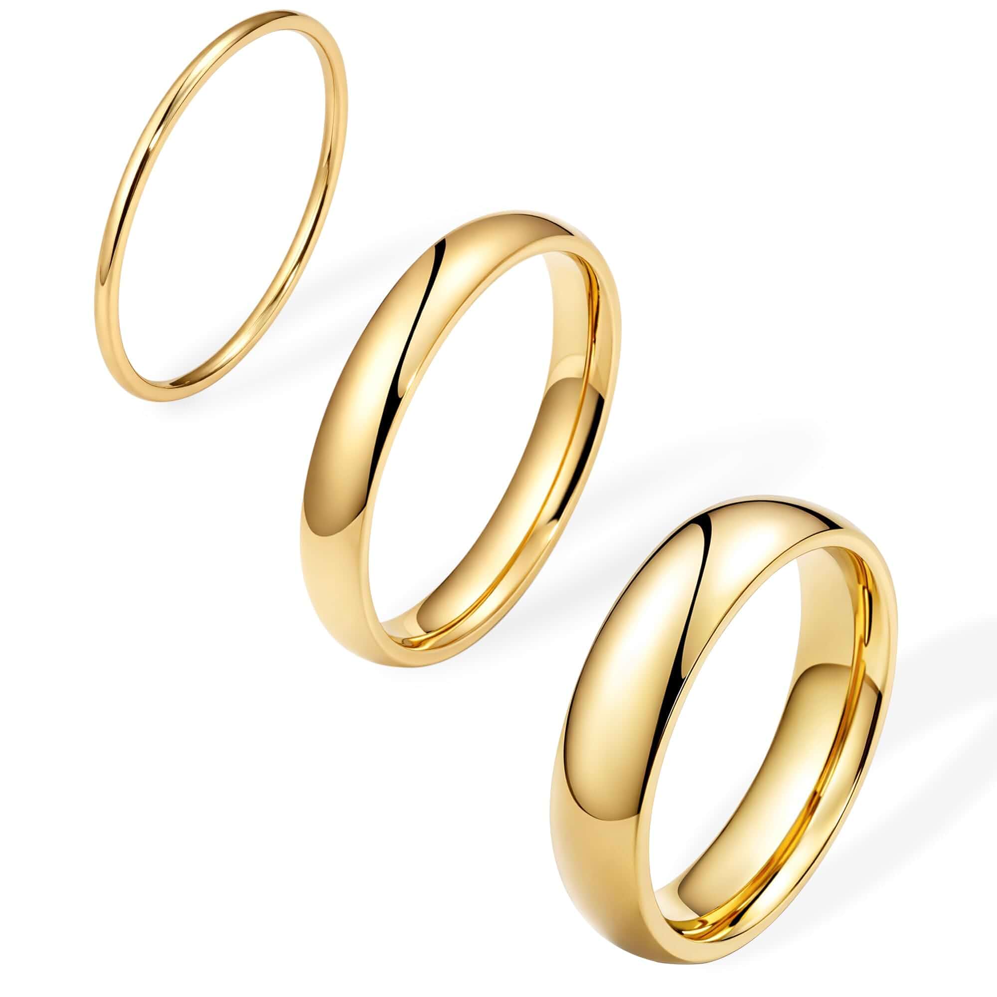 Gold Band Rings for Women Men Non Tarnish, Wedding 14K Gold Plated Stackable Ring Set for Couples, Dainty Thin Plain Simple Promise Dome Band Thumb Pinky 1mm 3mm 5mm Jewelry Gift Comfort Fit Size 3-13