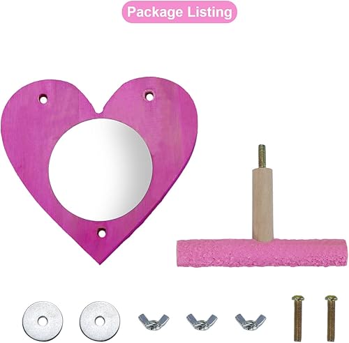 Miniatura 10 de Espejo de loro de pájaro con perca, columpio de madera natural, pico colorido de molienda de arena para loros pequeños, periquitos, cacatas,