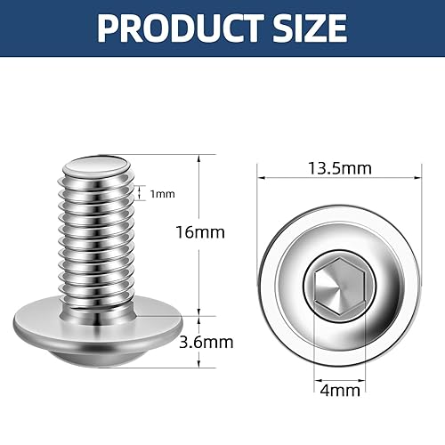 Miniatura 2 de MewuDecor Tornillos de cabeza de botón con brida M6-0.039 x 0.630 in, acero inoxidable 18-8 (304), rosca completa, unidad de enchufe Allen, 50