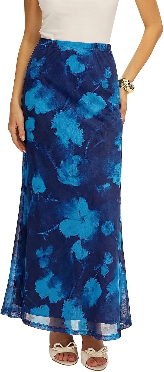 BLENCOT Womens Long Mesh Skirts Spring Boho Printed High Waisted A-Line Flowy Maxi Skirt for Beach Vacation - Image 6