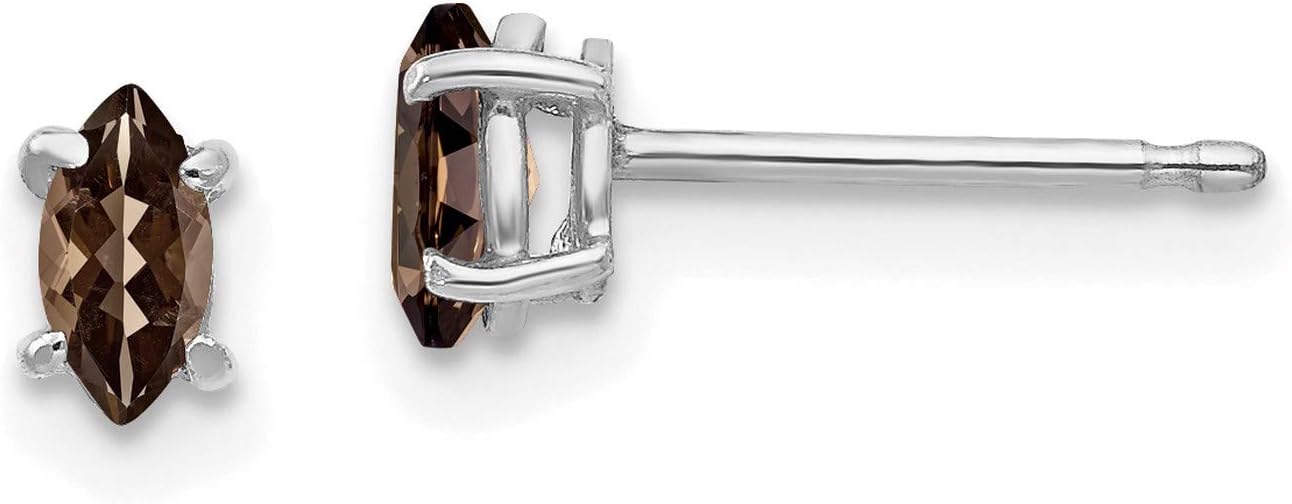 14k White Gold Marquise Cut Smoky Quartz Stud Earrings for Women, Natural Semi-Precious Gemstone Studs with Prong Setting, Elegant Minimalist Jewelry for Everyday Wear or Special Occasions 5x3 mm