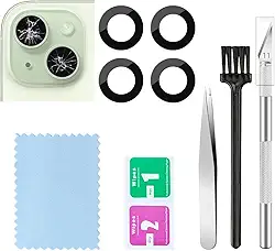 2 pacotes de substituição de vidro para lente de câmera traseira para iPhone 15 substituição de lente de vidro com ferramentas de reparo