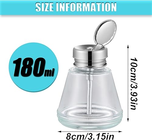 Miniatura 2 de 2 botellas dispensadoras transparentes de 6 onzas  6.1 fl oz con tapa abatible de metal, removedor de esmalte de uñas de vidrio, botella