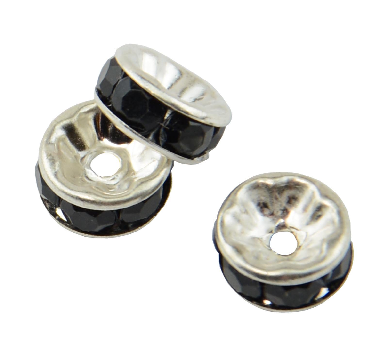 Box Displays Black Pack Of 30 Rhinestone Crystal Rondelle 6X4mm Silver Colour Spacer Beads Diy Jewellery Making Craft Beading Fashion Jewelry Costume Design Spacer Finding Beads