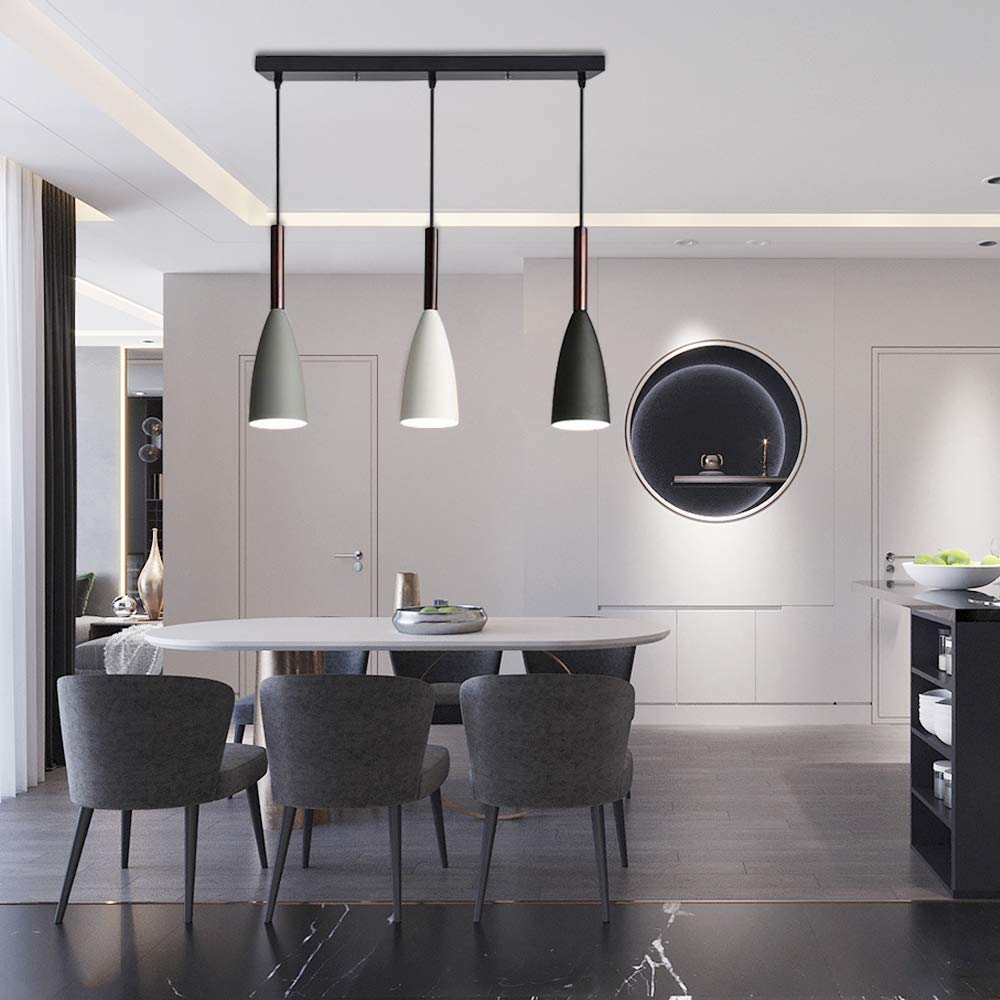RUIBO Minimalista lampada a sospensione moderna, 3 teste con cavo regolabile LED lampada a sospensione a soffitto, per cucina, sala da pranzo, luci a sospensione, lampadina E27 non inclusa AC90-260V