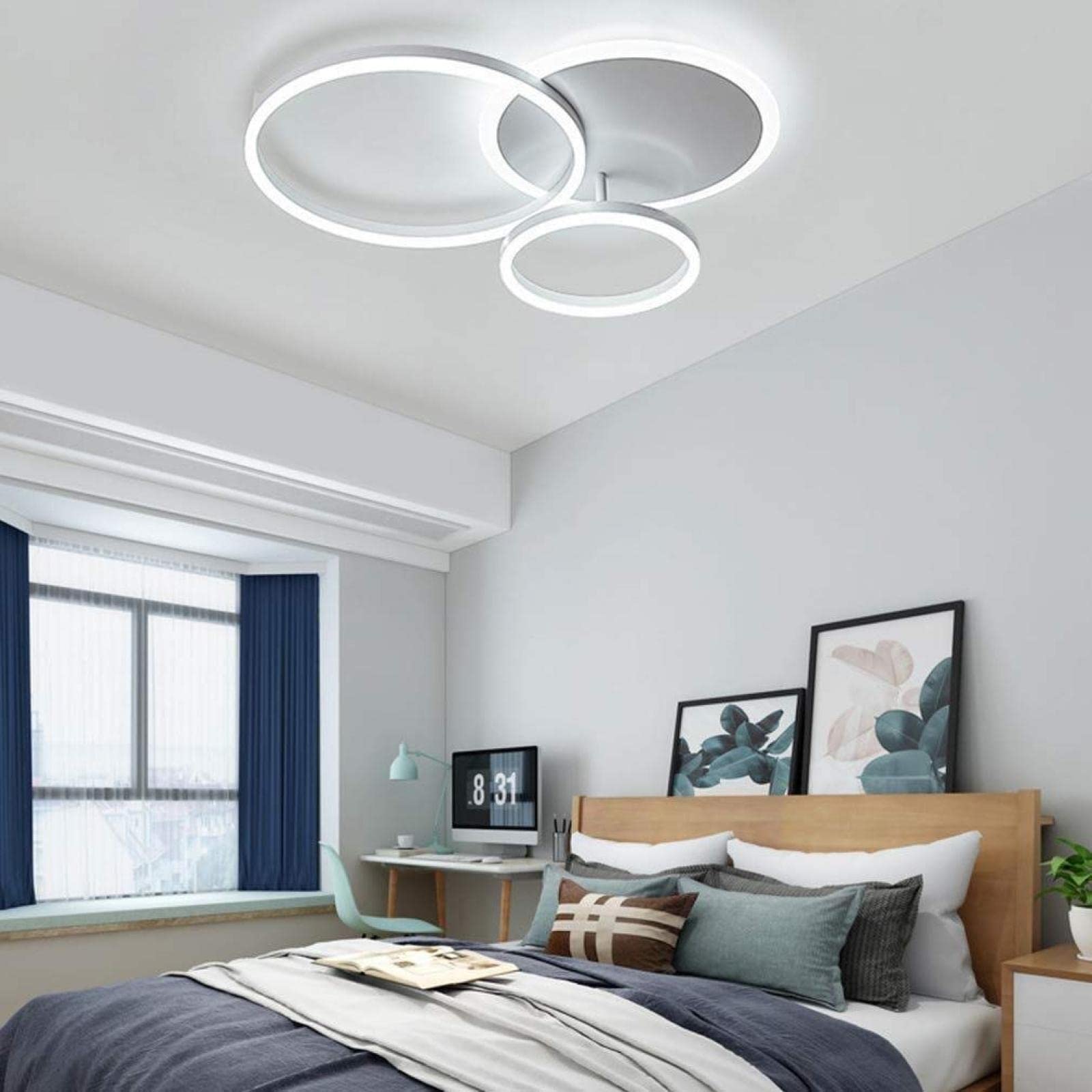 2-Light Circular Ceiling Lamp LED Flush Mount Ceiling Light Fitting Modern Creative Home Lighting for Living Room Bedroom Study Room,White+SteplessDimming-3Circle