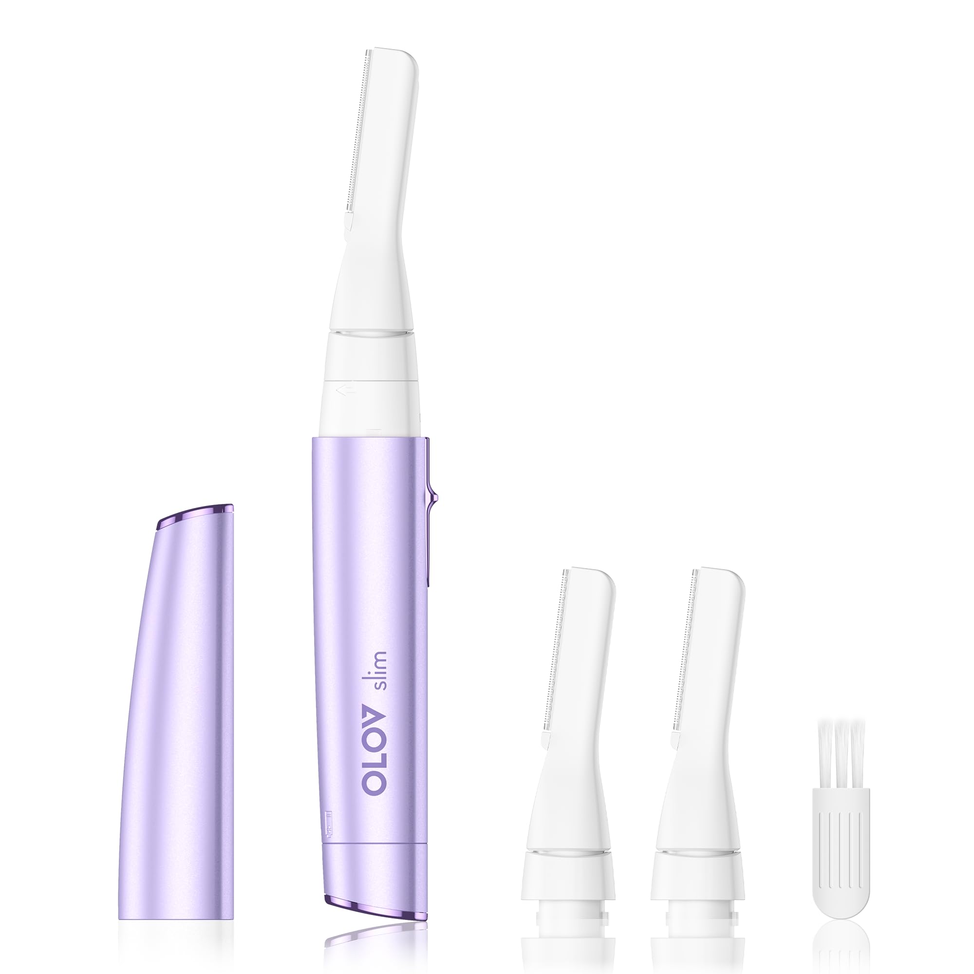 Rimozione dei peli del viso da donna, indolore per sopracciglia, con testa girevole, elettrico a batteria, con 2 lame sostituibili per viso, collo, mento, bikini, viola