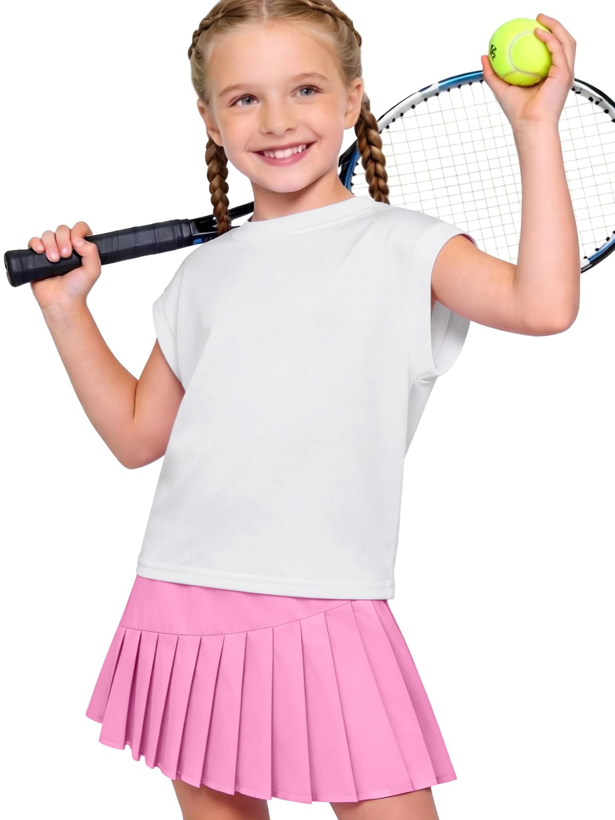 Traje de tenis para niña, camiseta sin mangas y falda de tenis, falda plisada con bolsillos interiores, traje deportivo para golf, bádminton y monopatín — view 12