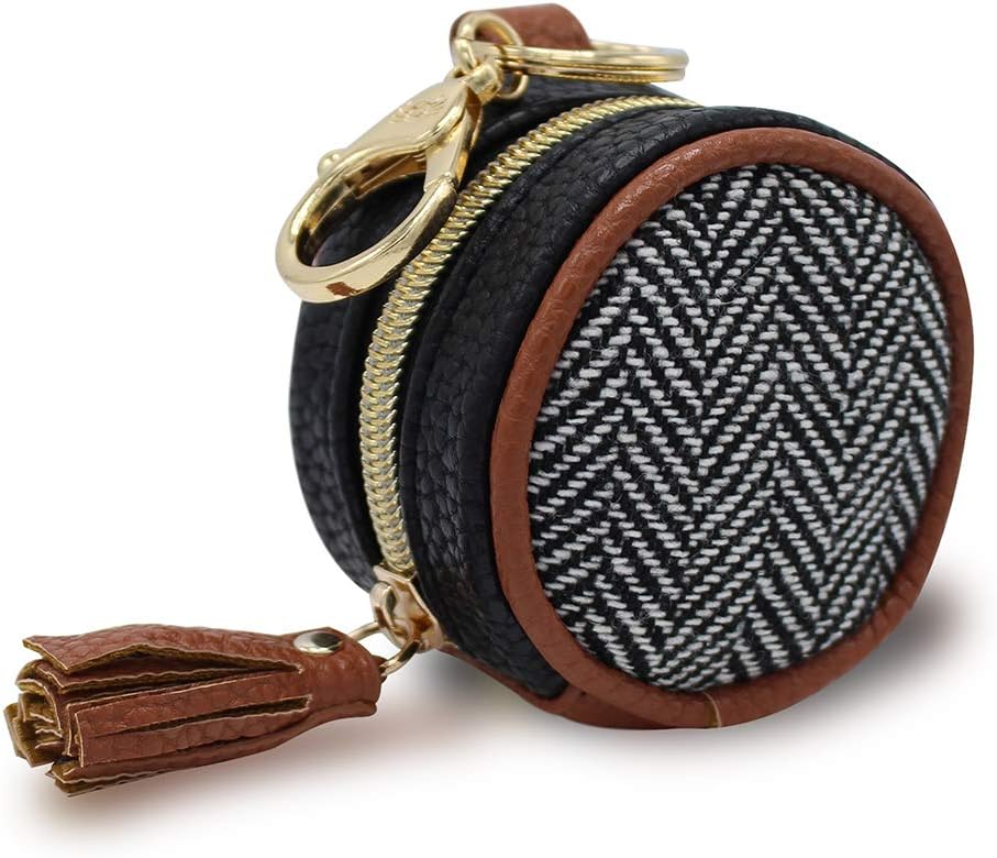 Itzy Ritzy Pacifier Case with Clip – Pacifier Charm Pod Includes Clasp to Easily Attach to a Diaper Bag or Purse; Measures 2.5” in Diameter and Holds 2 Pacifiers, Coffee and Cream