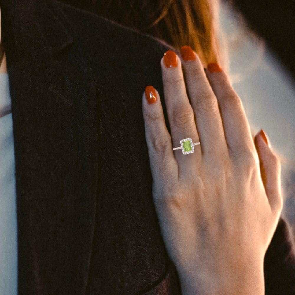 Clara Pucci 1.95 Brilliant Emerald Cut Solitaire W/Accent Natural Green Peridot Bridal Wedding Statement ring Solid 18K Rose Gold