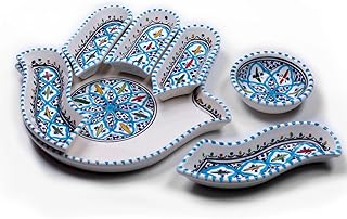 Kamsah Hamsa Serving Platter – 7-Piece Hand-Painted Ceramic Colorful Ser...