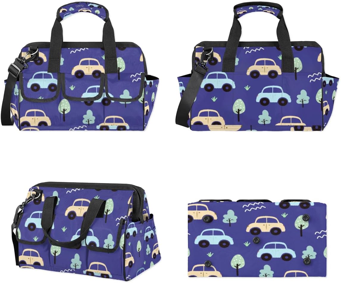 Tool Bag with Shoulder Strap Cars Fun Theme Organizer Pockets Tools Tote Bags for Men Women Adult Toolbag for Car Home Work Travel Storage