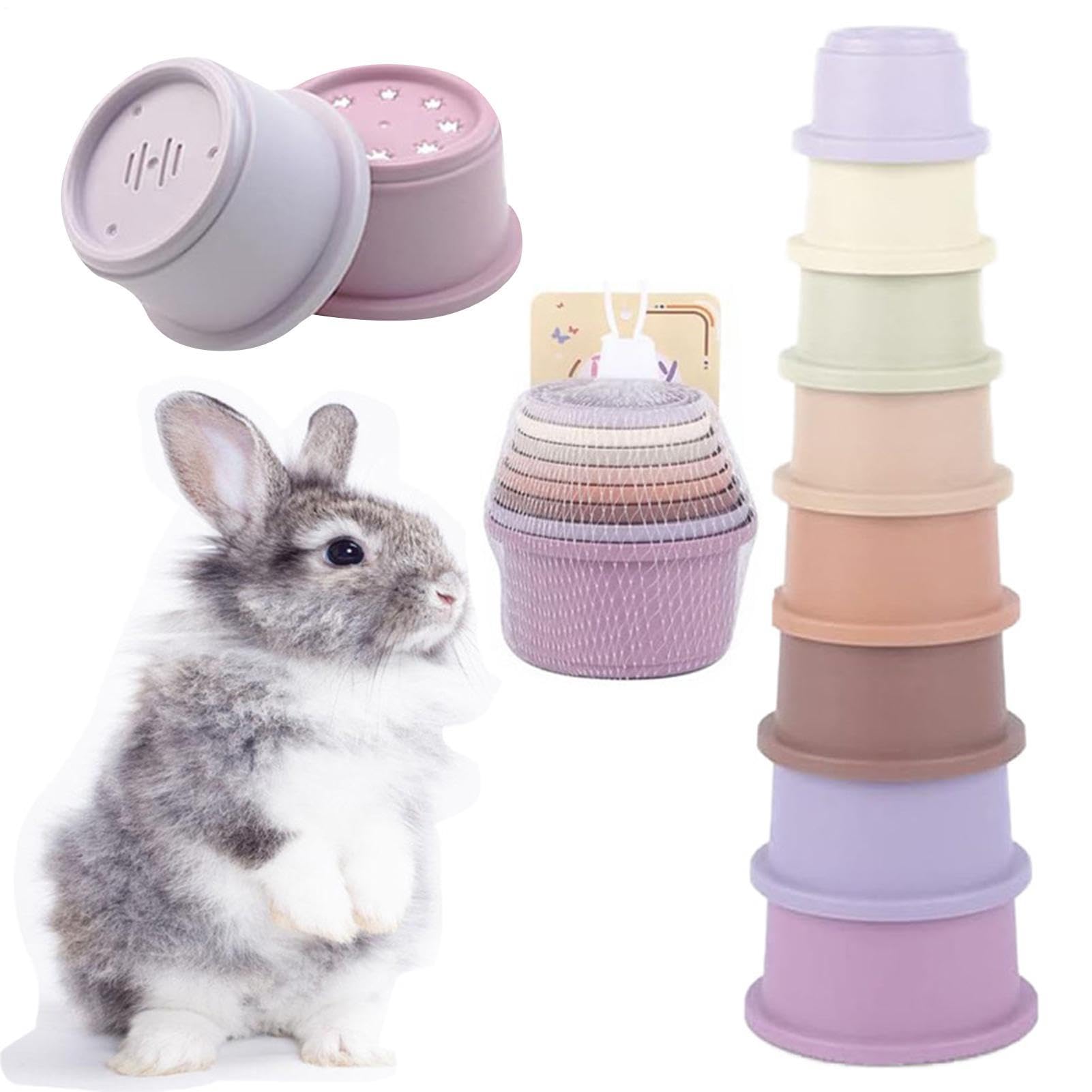 Kaninchen Stapelbecher - 8 Stück Nesting Anreicherung Spielzeug Set | Kleintiere Futtersuche Spiel Stapelsystem Funktion, Ideal für Hasen Meerschweinchen Hamster Interaktive Fütterungsaktivität