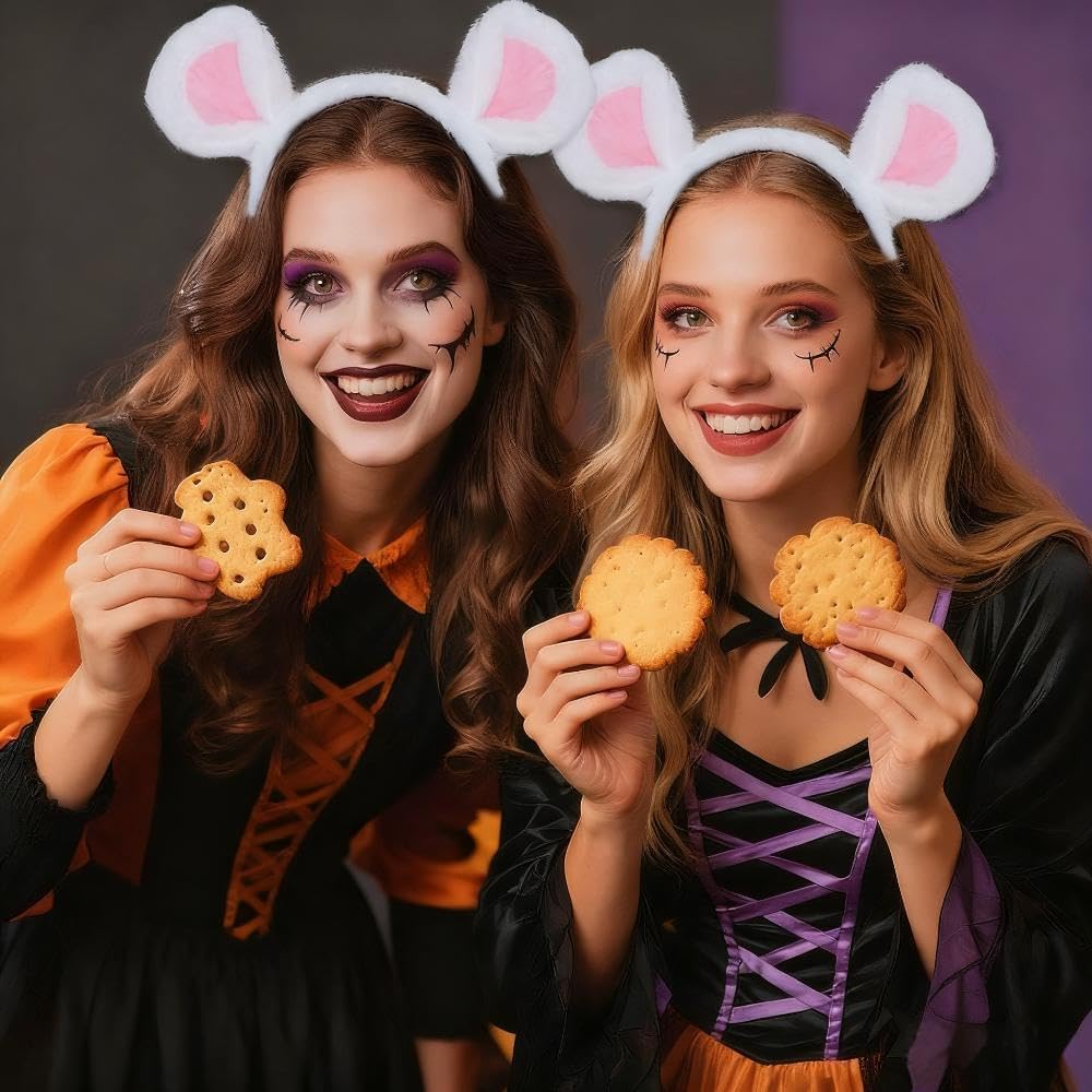 3Pcs Mouse Costume Ears Headband and Bow Tie Tail Set- White Mouse Headband Tail for Halloween Cosplay Theme Party - Image 5