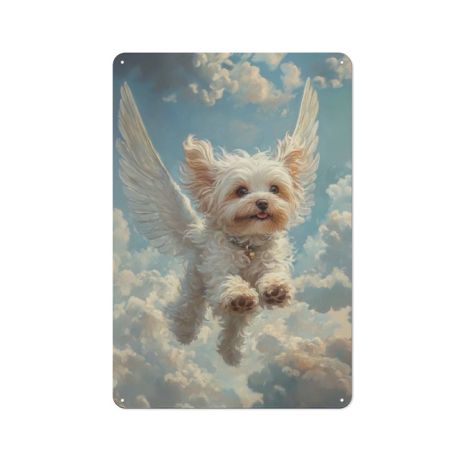 Junmoney Maltese Dog With Angel Wings Pet Sympathy Gi Ft Dog With Wings Printed Metal Sign 30X20cm For Kitchen Or Home Bar, For Kitchen Decor Lovers, For Retro Home Interiors
