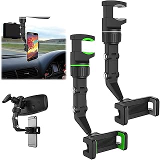 Multifunctional Rearview Mirror Phone Holder for Car, Universal Car Phone Rear View Mirror Holder and GPS Mount, Practical 360 Car Rearview Mirror Phone Mount (1Grey+1Green)