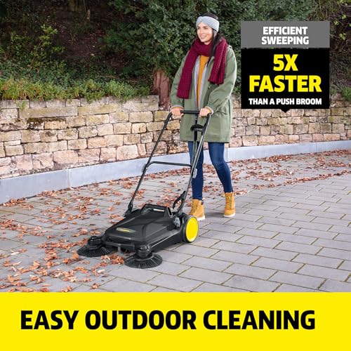 Image of Karcher Walk Behind Outdoor Push Sweeper S 4 Twin Go!Further for Workshops, Sidewalks, Driveways or Garages with Debris Grabber 5.25 Gallon Capacity, 26.8 inch Sweeping Width