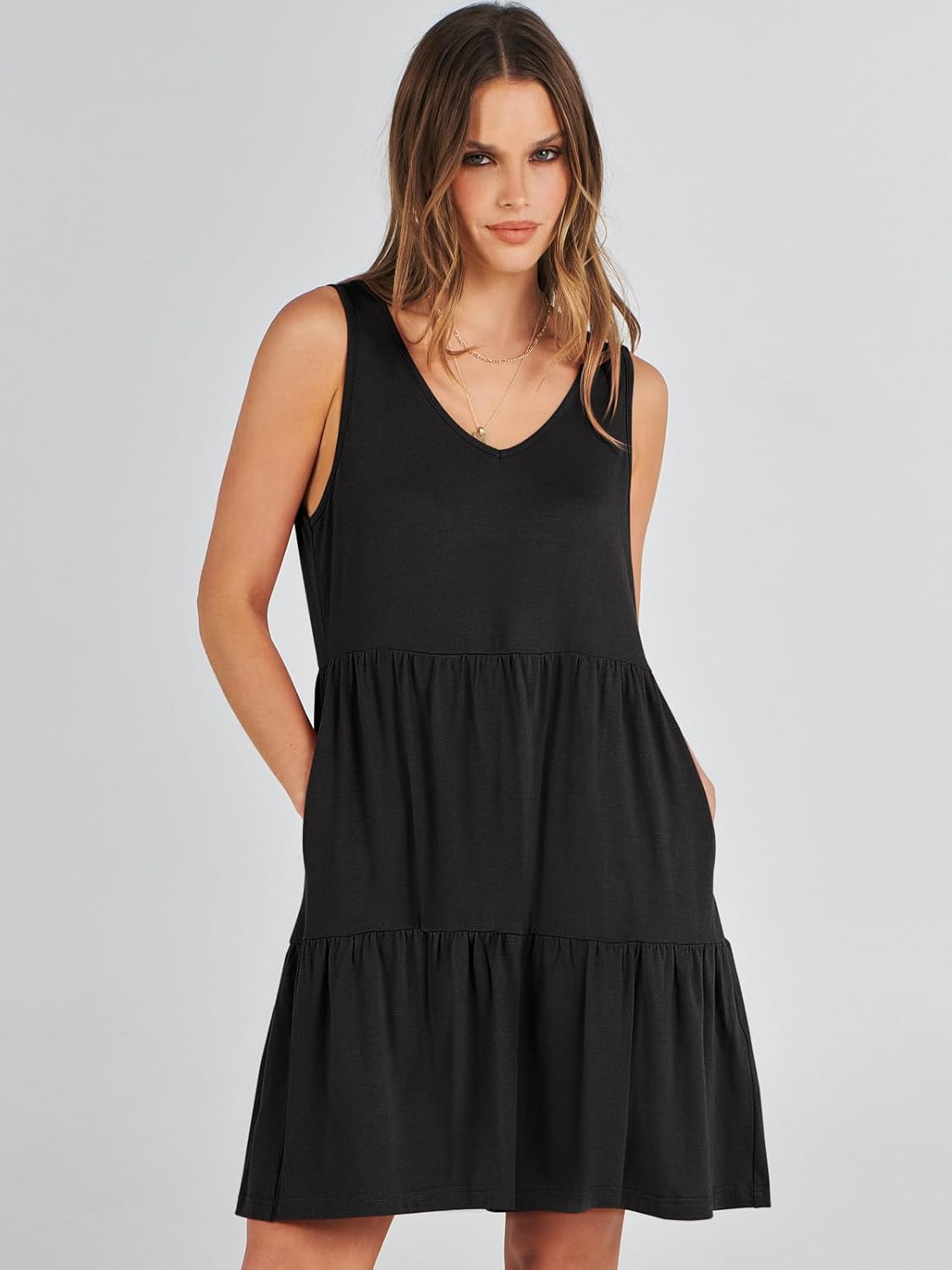 ANRABESS Womens Summer Casual Tank Dress Sleeveless V Neck T Shirt Sundress Flowy Tiered Swing Mini Beach Vacation Dresses - Image 9