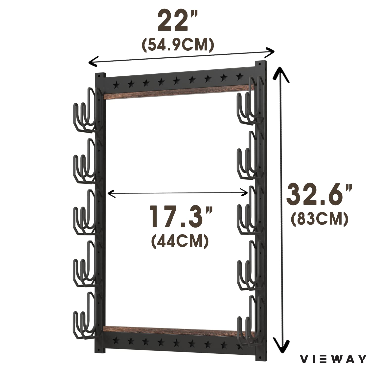 VIEWAY Wall Mount Gun Rack, 5 Rifle Shotgun Gun Bow Horizontal Hanger, Heavy Duty Steel Storage Indoor Display Rack -MK887A